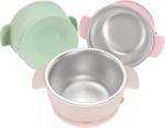 Bella’s Friends Stainless Steel and Silicone Baby Bowls with Suction 3 Pack, 4.3” for Toddlers Kids Feeding, Non-Slip, Non-Toxic, Mess-Free, Dishwasher Safe, Fit High Chair Size,beige green light pink	