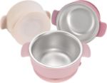 Bella’s Friends Stainless Steel and Silicone Baby Bowls with Suction 3 Pack, 4.3” for Toddlers Kids Feeding, Non-Slip, Non-Toxic, Mess-Free, Dishwasher Safe, Fit High Chair Size,beige green light pink	