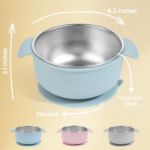 Bella’s Friends Stainless Steel and Silicone Baby Bowls with Suction 3 Pack, 4.3” for Toddlers Kids Feeding, Non-Slip, Non-Toxic, Mess-Free, Dishwasher Safe, Fit High Chair Size,beige green light pink	
