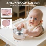 Bella’s Friends Stainless Steel and Silicone Baby Bowls with Suction 3 Pack, 4.3” for Toddlers Kids Feeding, Non-Slip, Non-Toxic, Mess-Free, Dishwasher Safe, Fit High Chair Size,beige green light pink	