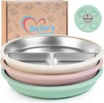 Bella’s Friends Stainless Steel Baby Plates with Suction 3 Pack, 8” Divided Toddler Plates with Removable Silicone Sleeves for Mess-Free Feeding