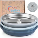 Bella’s Friends Stainless Steel Baby Plates with Suction 3 Pack, 8” Divided Toddler Plates with Removable Silicone Sleeves for Mess-Free Feeding