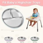 Bella’s Friends Stainless Steel Baby Plates with Suction 3 Pack, 8” Divided Toddler Plates with Removable Silicone Sleeves for Mess-Free Feeding