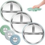Bella's Friends Stainless Steel Toddler Plates Silicone Suction,3 Packs Non-Slip Baby Plates,Divided Portion,Food-Grade Silicone Plate for Kids,LEAD-FREE Dishwasher Safe