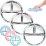 Bella's Friends Stainless Steel Toddler Plates Silicone Suction,3 Packs Non-Slip Baby Plates,Divided Portion,Food-Grade Silicone Plate for Kids,LEAD-FREE Dishwasher Safe