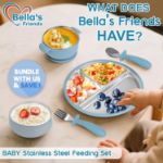 Bella's Friends Stainless Steel Toddler Plates Silicone Suction,3 Packs Non-Slip Baby Plates,Divided Portion,Food-Grade Silicone Plate for Kids,LEAD-FREE Dishwasher Safe