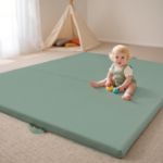 Bella's Friends Foldable Baby Play Mat for Floor, 50"x50" Vegan Leather Playpen Mat, 1.2" Extra Thick Foam, Non-Toxic, Wipe-Clean, Travel-Ready, Non-Slip Crawling Mat for Kids Toddlers&Infants